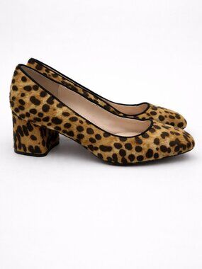 J. Crew Celia‎ Pumps 6 Womens Block Heel Pony Calf Hair Leopard Print Tan Black